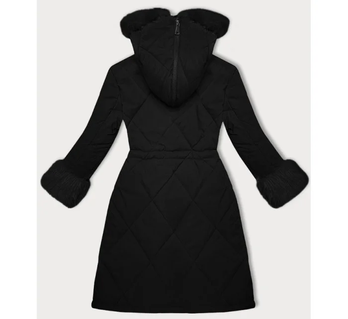 Way Mode prešívaná zimná bunda s kožušinou čierno-čierna (WD202308)