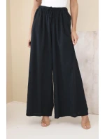 Dámske široké bavlnené nohavice s elastickým pásom čierne