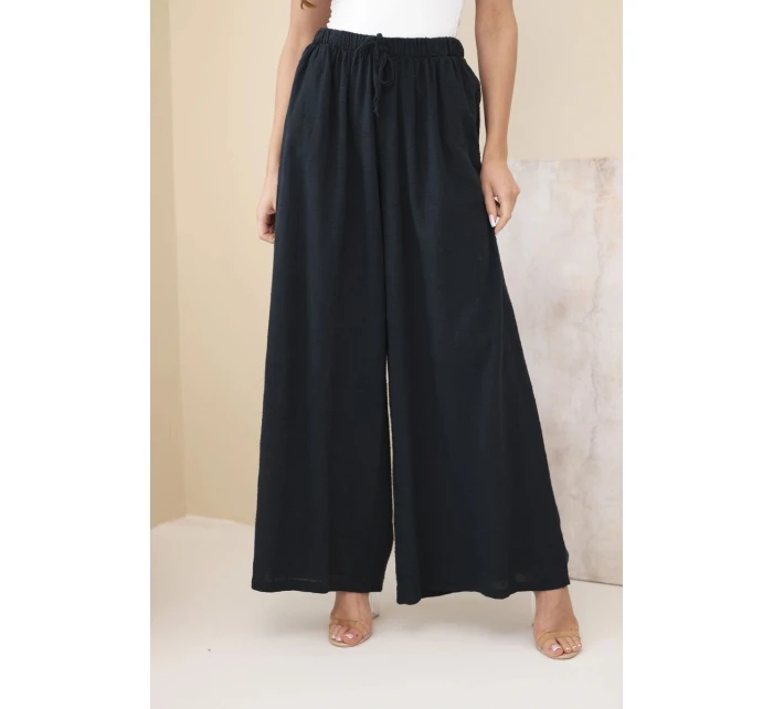 Dámske široké bavlnené nohavice s elastickým pásom čierne