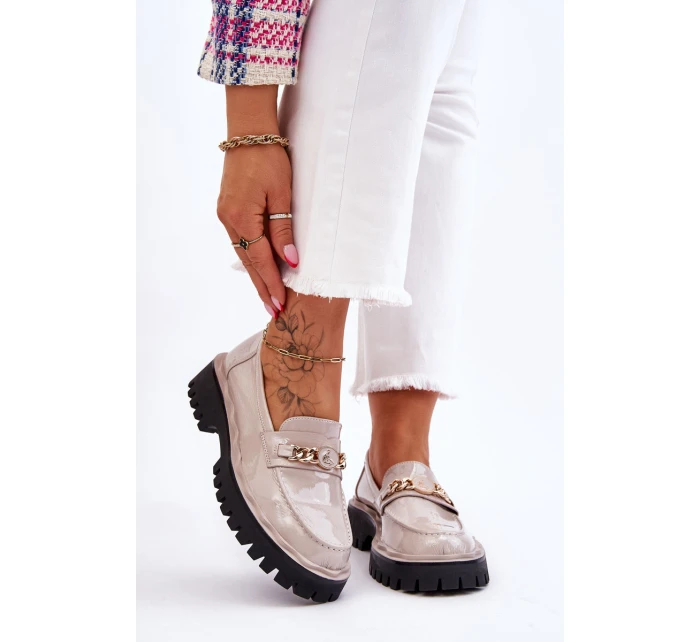 Lakierowane Mokasyny Na Platformie Jasnoszare Ronin