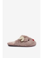 Kapcie Świąteczne Z Motywem Renifera Futrzane Ciemnobeżowe Asielle