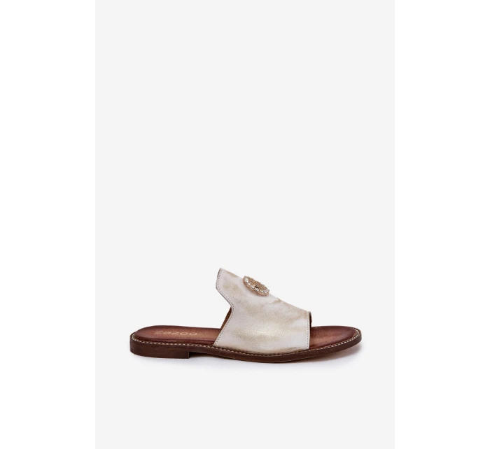 Elegantní Dámské Kožené Pantofle S Dekorací  Zlatý model 21686276 - Zazoo