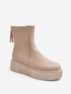 Damskie Skórzane Botki Na Platformie Beżowe Lemar Jenefer