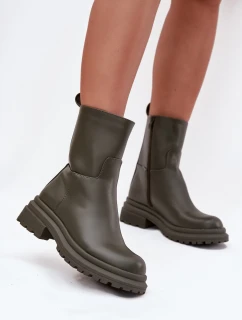 Dámské kotníkové boty na platformě Khaki tmavě zelená model 21873328 - Inello