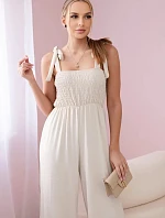 Kombinéza bez ramienok s volánom na vrchu béžová