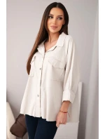 Dámske bavlnené tričko s vreckami béžovej farby