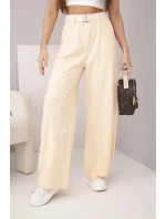 Dámske bavlnené nohavice so širokými nohavicami a opaskom marhuľová