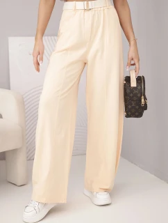 Dámske bavlnené nohavice so širokými nohavicami a opaskom marhuľová