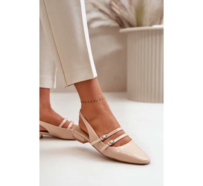 Lakierowane Baleriny Z Paskami Na Niskim Obcasie Beżowe Bialettia Lakierowane Baleriny Z Paskami Na Niskim Obcasie Beżowe Bialettia