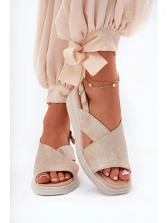 Sandały Damskie Na Koturnie Z Eko Skóry Złote Quilara