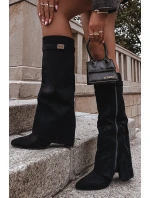 Kozaki Eko Zamszowe Obcas Słupek Na Zamek Ocieplane Wywinięta Cholewka Beżowe Evyra