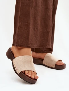 Dámské pantofle s zlatými sponami béžové model 21918768 - Boto