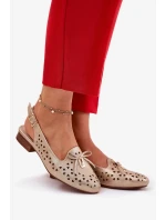 Dámske perforované baleríny s otvoreným podpätkom Navinnia - zlaté