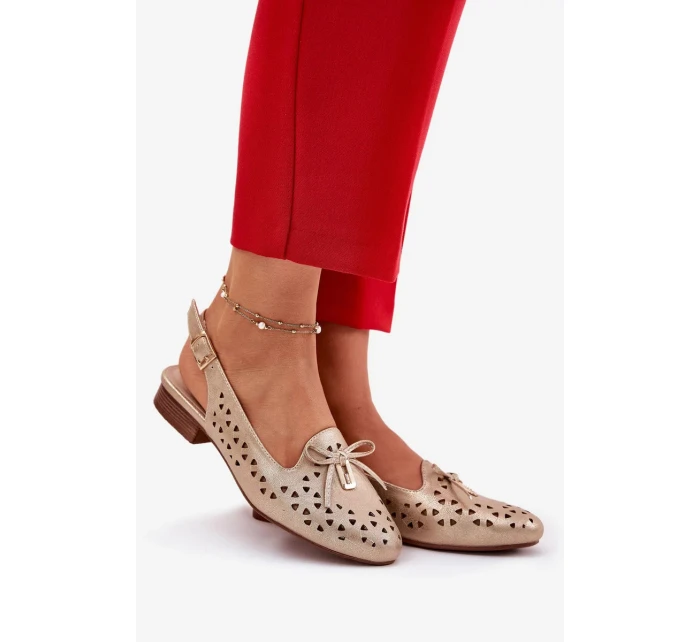 Dámske perforované baleríny s otvoreným podpätkom Navinnia - zlaté