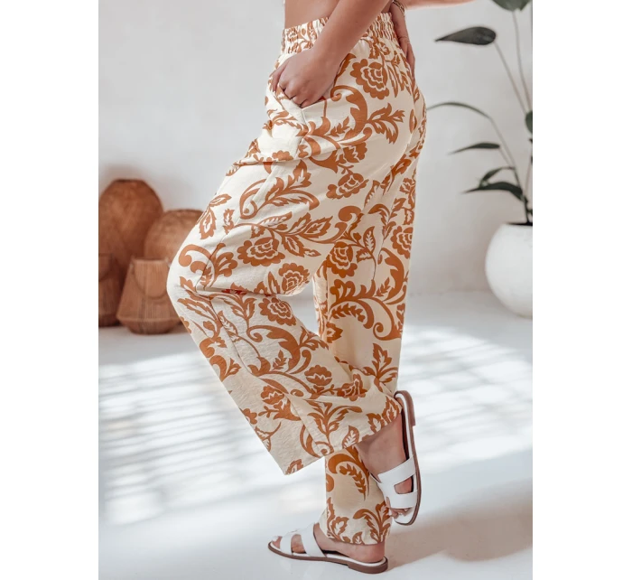 Dámské květované kalhoty s širokými nohavicemi camel Dstreet model 21987398 - FashionStreet