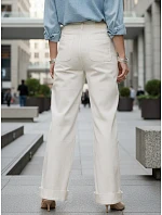 Dámske džínsy s vysokým pásom a širokými nohavicami krémové FashionStreet UY2938