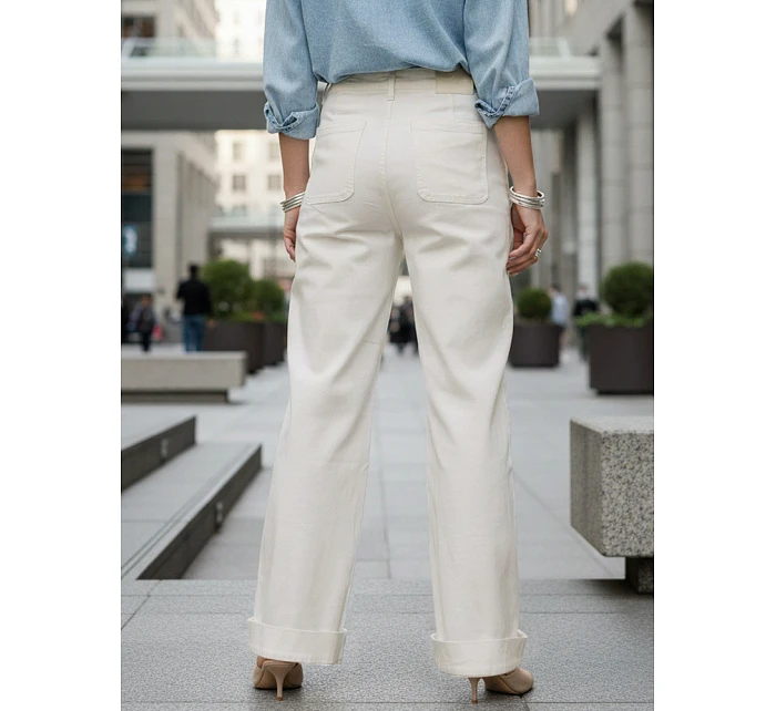 Dámske džínsy s vysokým pásom a širokými nohavicami krémové FashionStreet UY2938