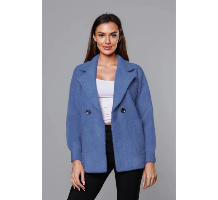 Krátký modrý přehoz přes oblečení typu alpaka model 18059129 - MADE IN ITALY Krátký modrý přehoz přes oblečení typu alpaka model 18059129 - MADE IN ITALY