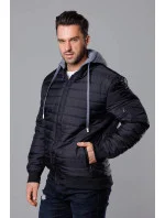 Čierna pánska bunda typu "bomber" s teplákovou kapucňou (8M985-392) Čierna pánska bunda typu "bomber" s teplákovou kapucňou (8M985-392)