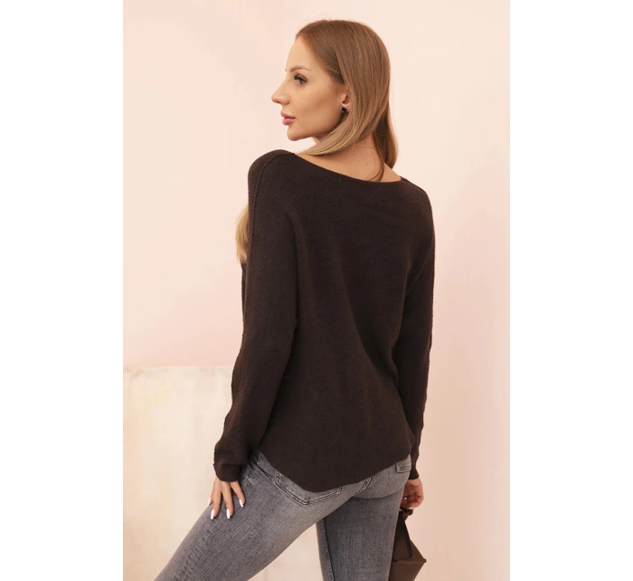 Dámsky viskózový sveter s výstrihom do V hnedý