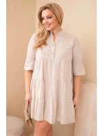 Dámske bavlnené šaty pre plnoštíhle s volánmi béžové