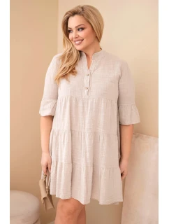 Dámske bavlnené šaty pre plnoštíhle s volánmi béžové