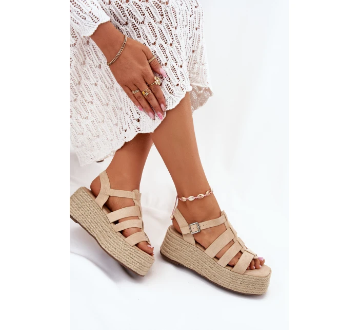 Sandały Damskie Z Paskami I Plecionką Beżowe Pardauss Sandały Damskie Z Paskami I Plecionką Beżowe Pardauss