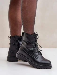 Zateplená členková obuv s ozdobnými šnurovacími kolíkmi Black Irivina