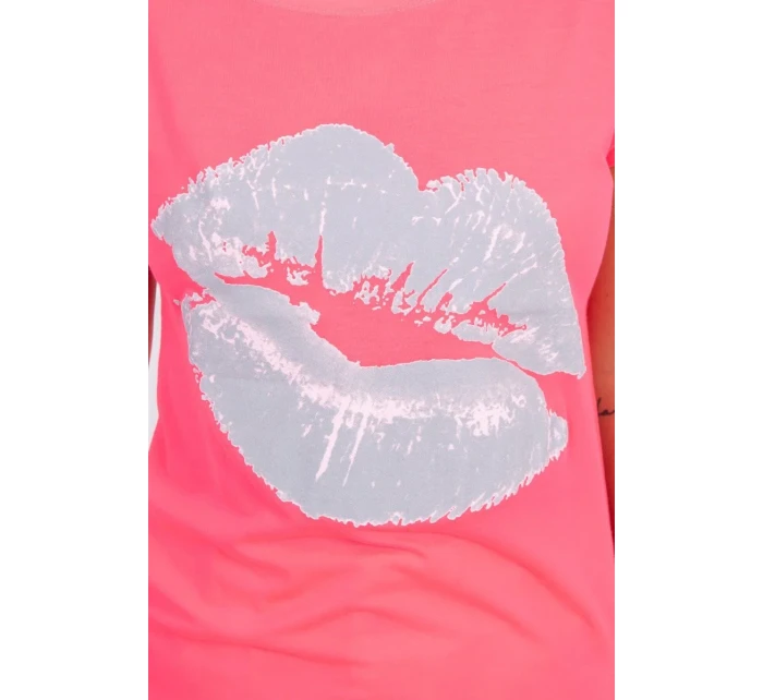 Blúzka s potlačou pier ružová neónová