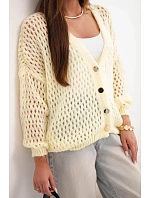 Dámský svetr oversize s knoflíky model 22293748 žlutý - K-Fashion