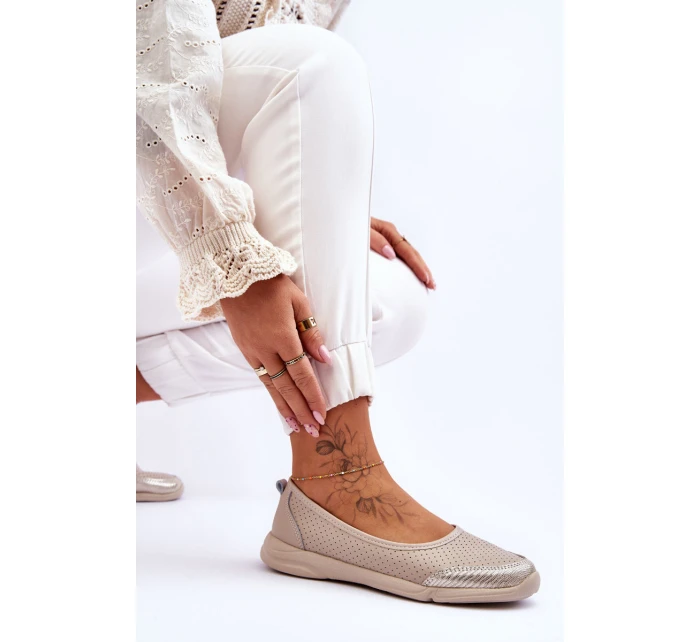 Kožené dámské prolamované baleríny Béžová model 21616489 - EVENTO