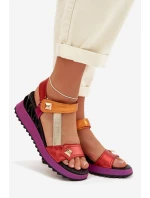 Kožené dámské sandály na platformě model 22028030 Multikolor - D&A Kožené dámské sandály na platformě model 22028030 Multikolor - D&A