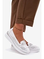 Kožené Prodyšné Polobotky Na Platformě S.Barski LR61-7043 Bílé