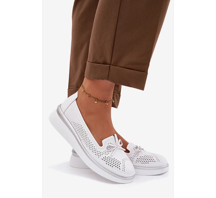 Kožené Prodyšné Polobotky Na Platformě S.Barski LR61-7043 Bílé