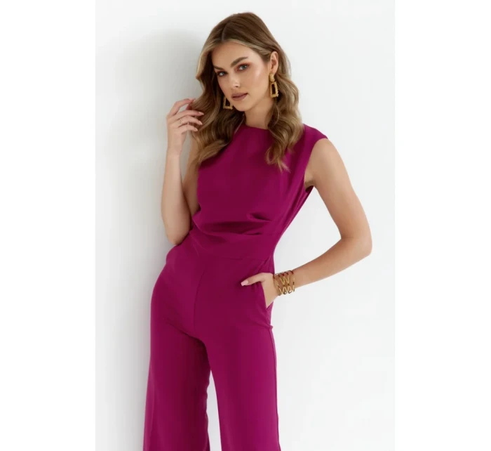 S115 Kombinéza so širokými nohavicami - rubínová