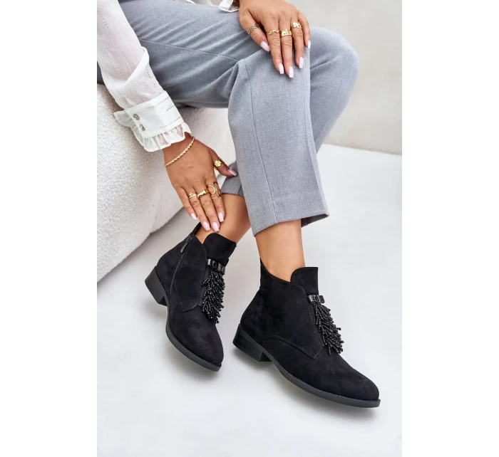 Zateplená nízka členková obuv s ozdobou na zips S.Barski Black Zateplená nízka členková obuv s ozdobou na zips S.Barski Black