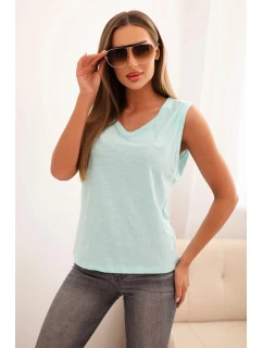 Dámske bavlnené tričko bez rukávov klasického strihu v mätovej farbe