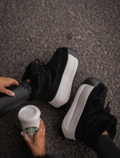 Skórzane Śniegowce Damskie Na Grubej Podeszwie Z Futerkiem Big Star OO274A206 Czarne