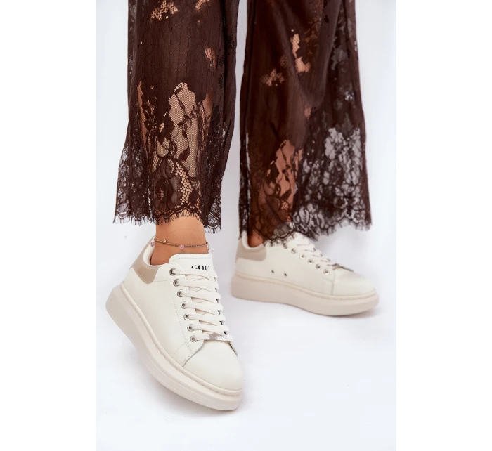 Kožené Dámské Tenisky Na Platformě Béžové model 21691425 - Goe