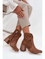 Botki Damskie Ażurowe Z Naturalnego Zamszu Na Słupku Zazoo 3690 Brązowe