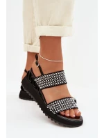 Kožené semišové sandály s ozdobou D&A model 22028024 černé - S.Barski