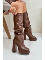 Topánky na podpätku a platforme s páskami zateplené hnedé Beridra Topánky na podpätku a platforme s páskami zateplené hnedé Beridra