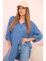 Bavlnená mušelínová oversize košeľa tmavý denim