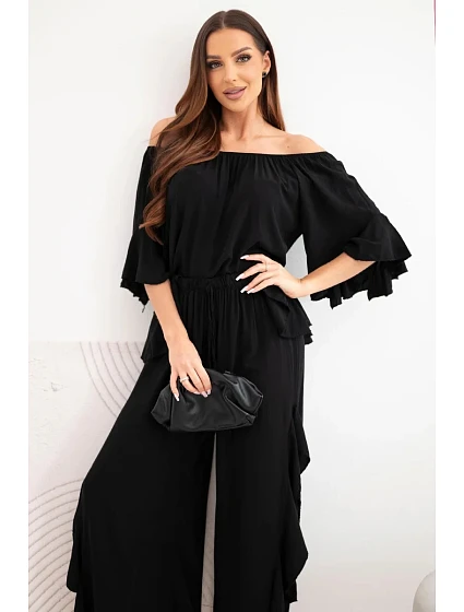Dámsky viskózový boho set s volánmi čierny Dámsky viskózový boho set s volánmi čierny
