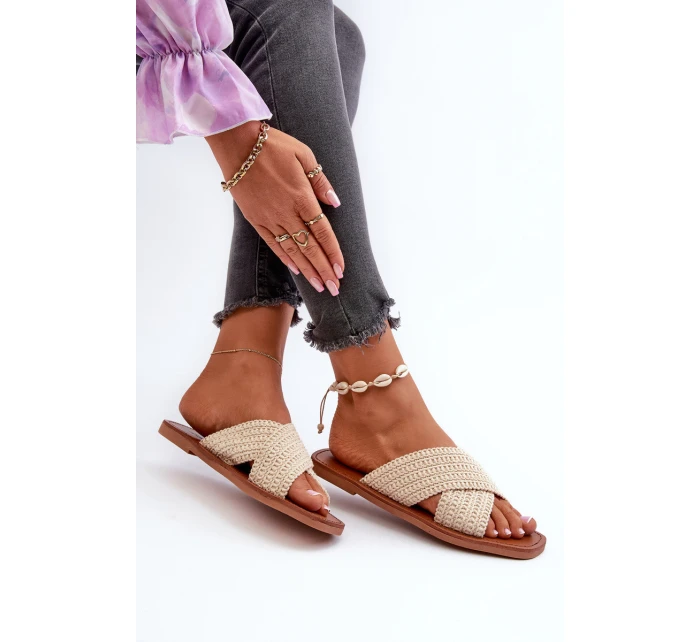 Klapki Damskie Płaskie Big Star NN274078 Beżowe