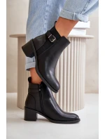 Dámské zimní zateplené boty na podpatku s přezkou Černé model 21667453 - Boto