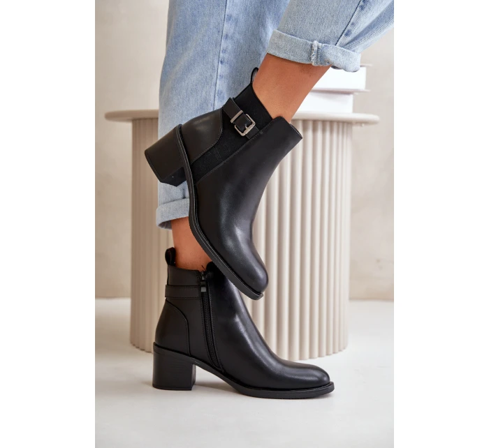 Dámské zimní zateplené boty na podpatku s přezkou Černé model 21667453 - Boto