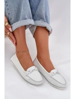 Płaskie Skórzane Mokasyny Z Ozdobą S.Barski LR51-547 Białe Płaskie Skórzane Mokasyny Z Ozdobą S.Barski LR51-547 Białe