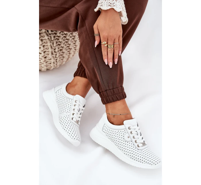 Damskie Skórzane Buty Sportowe Vinceza 79532 Białe