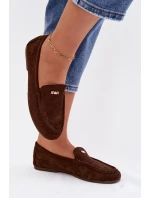 Dámské mokasíny s malým zlatým detailem čokoládové Sarivelle